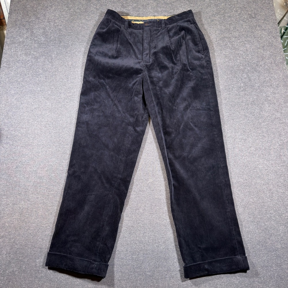 Vintage Polo Ralph Lauren Corduroy Pants Men 32x30 Blue Pleated Cuffed Andrew